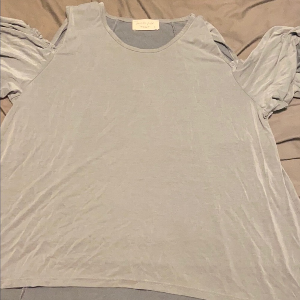 lose cropped flared short sleeve t shirt grey/blue